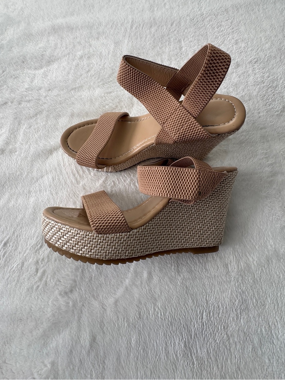 Neutral Tan Wedge Sandals - Women's Platform Espadrille